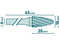 fréza karbidová, kulatý oblouk, pr.10x20mm/stopka 6mm,sek střední (double-cut)