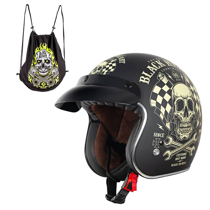 Moto přilba W-TEC Black Heart Kustom Barva Skull, černá lesk, Velikost M (57-58)