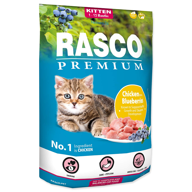 Granule RASCO Premium Kitten kuřecí s borůvkou 400 g