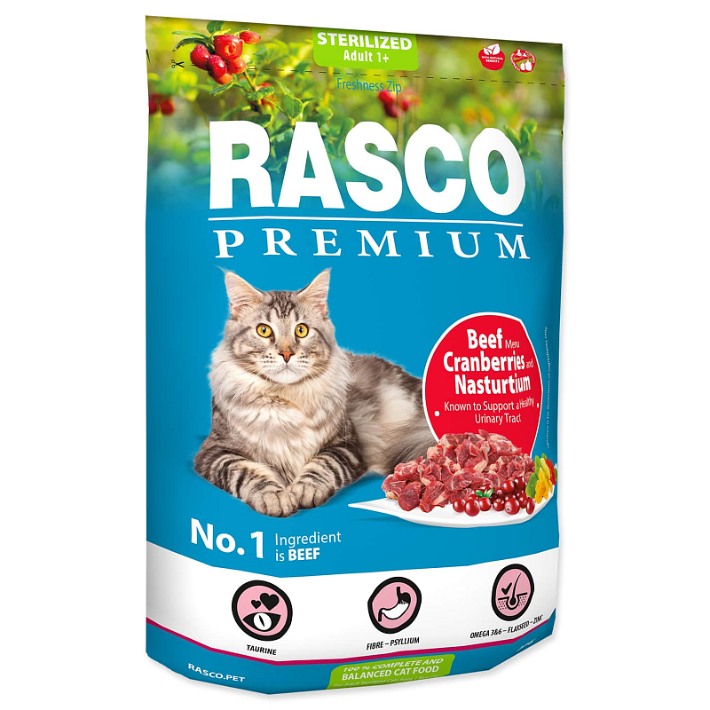 Granule RASCO Premium Sterilized hovězí s brusinkou a lichořeřišnicí 400 g