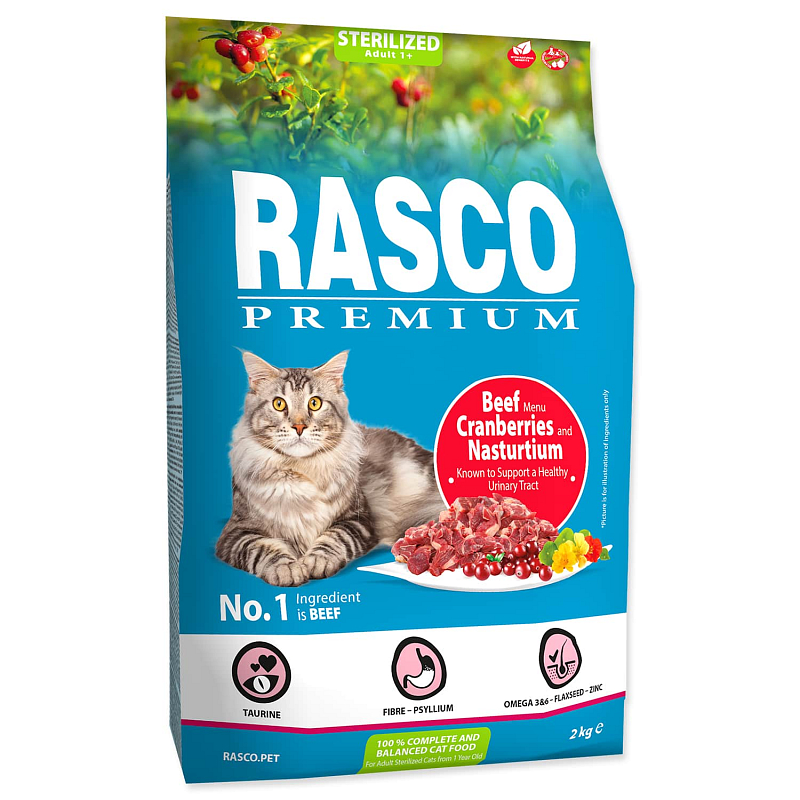 Granule RASCO Premium Sterilized hovězí s brusinkou a lichořeřišnicí 2 kg