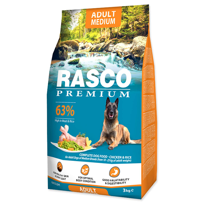 Granule RASCO Premium Adult Medium kuře s rýží 3 kg