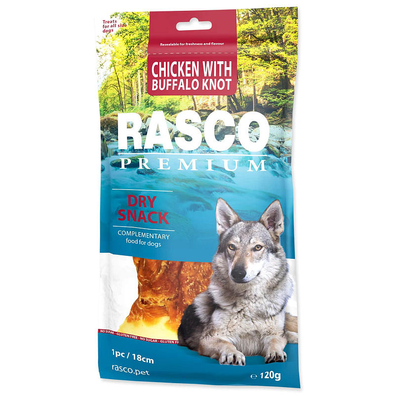 Pochoutka RASCO Premium bůvolí uzel obalený kuřecím masem 18 cm 120 g