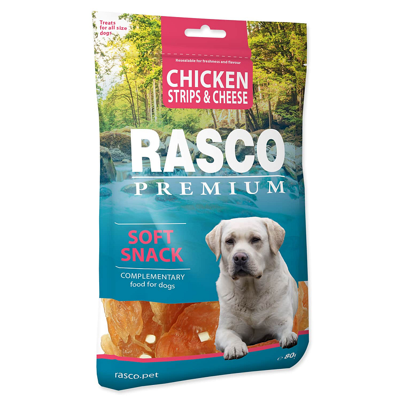 Pochoutka RASCO Premium plátky kuřecího masa se sýrem 80 g