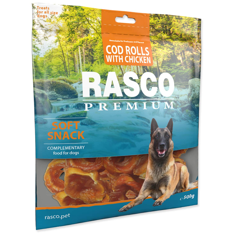 Pochoutka RASCO Premium tresčí rolky obalené kuřecím masem 500 g