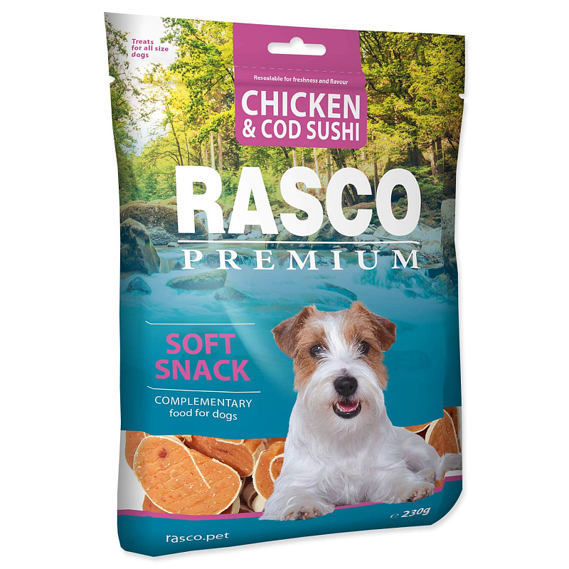 Pochoutka RASCO Premium sushi z kuřecího masa a tresky 230 g