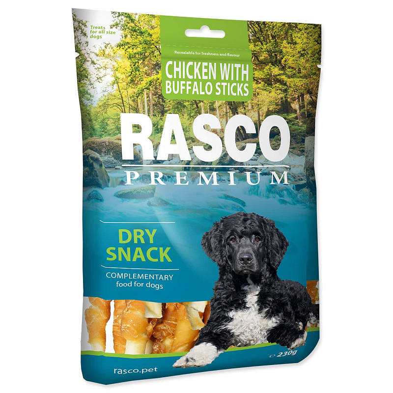 Pochoutka RASCO Premium bůvolí tyčinky obalené kuřecím masem 230 g