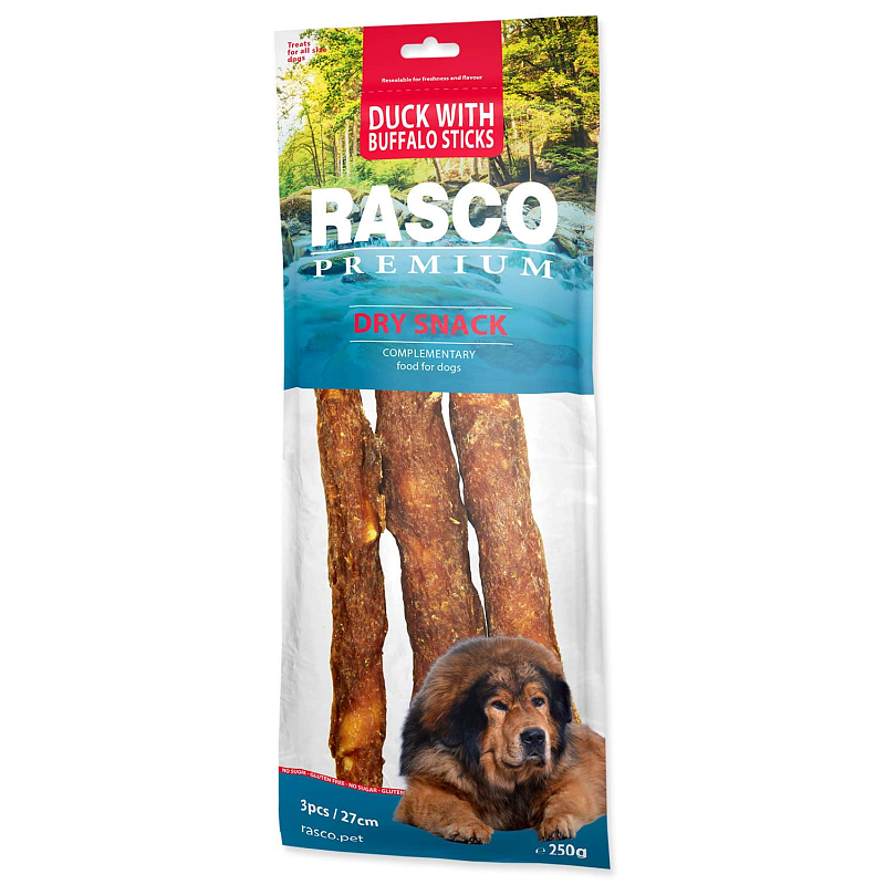 Pochoutka RASCO Premium bůvolí tyčinky obalené kachním masem 27 cm - 3 ks 250 g
