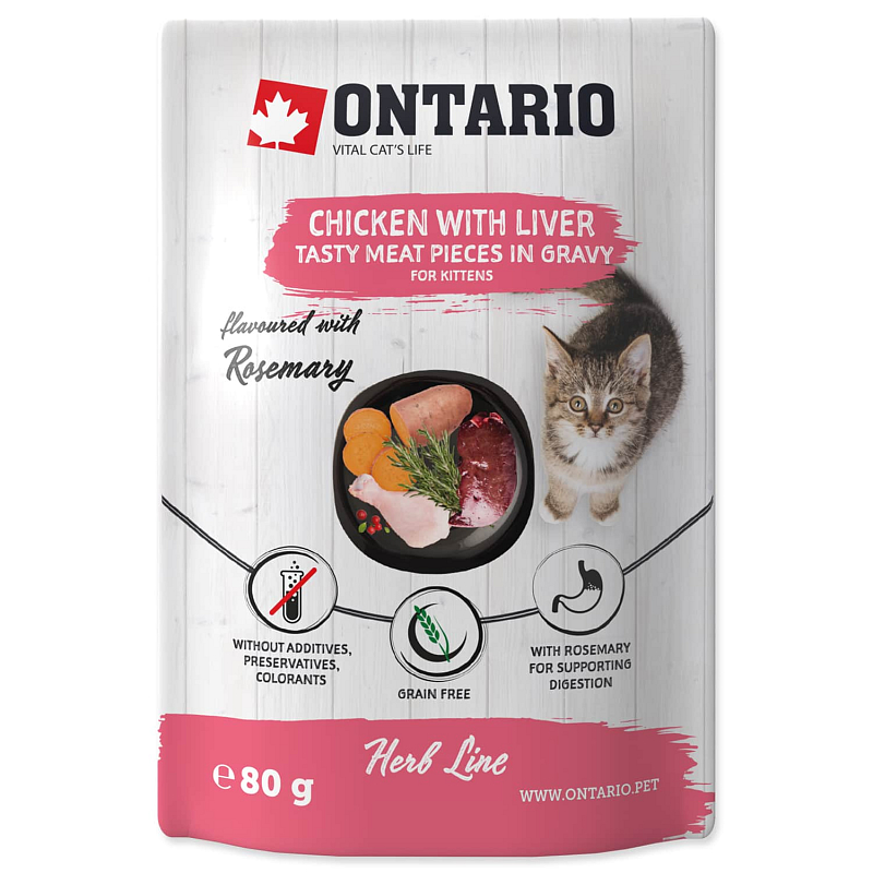 Kapsička ONTARIO Kitten kuřecí s játry v omáčce 80 g