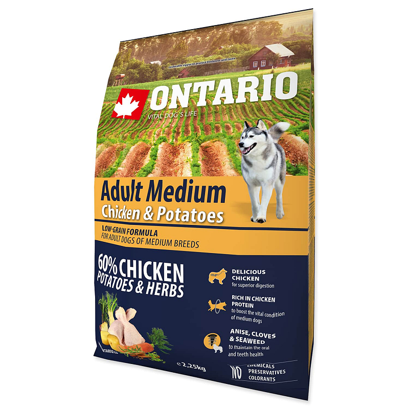ONTARIO Dog Adult Medium Chicken & Potatoes & Herbs 2,25 kg
