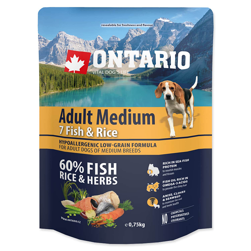 ONTARIO Dog Adult Medium Fish & Rice 0,75 kg