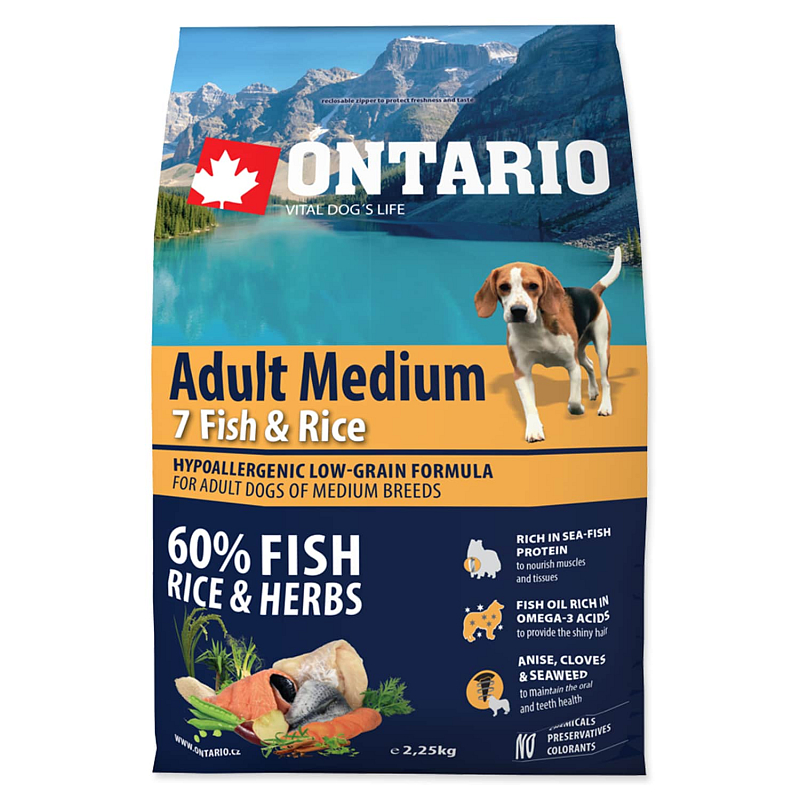 ONTARIO Dog Adult Medium Fish & Rice 2,25 kg