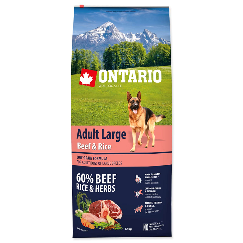 ONTARIO Dog Adult Large Beef & Rice 12 kg