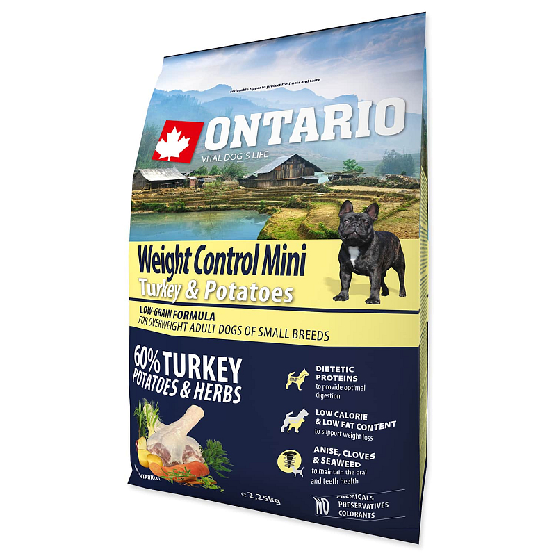 ONTARIO Dog Mini Weight Control Turkey & Potatoes 2.25 kg