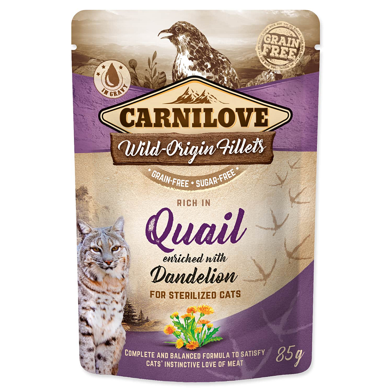 Kapsička CARNILOVE Cat Castrate Rich in Quail enriched with Dandelion 85 g