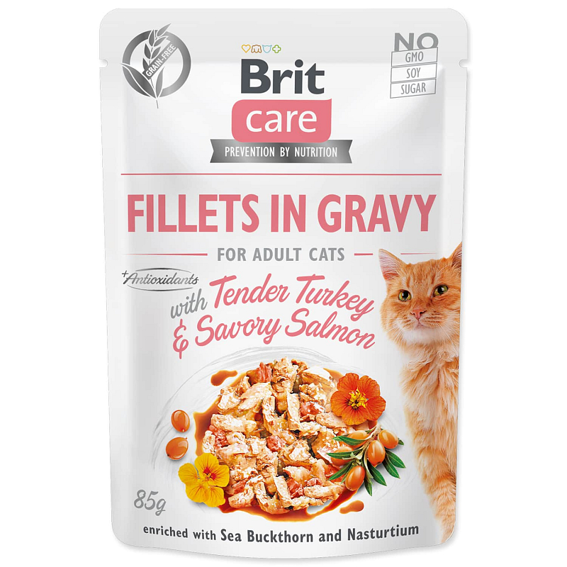Kapsička BRIT Care Cat Fillets in Gravy with Tender Turkey & Savory Salmon 85 g