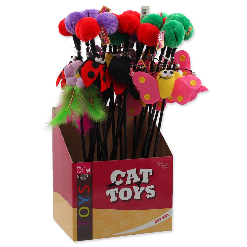 Displej Hračka MAGIC CAT prut s bambulí a hračkou mix 6 cm + 45 cm 24 ks