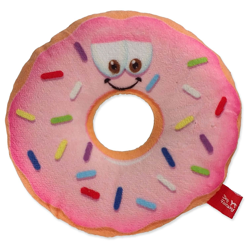 Hračka DOG FANTASY donut s obličejem růžový 12 cm 1 ks