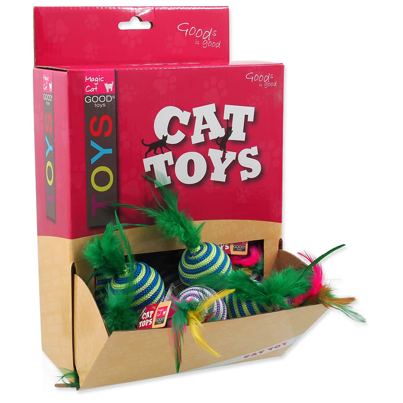 Displej Hračky MAGIC CAT míček s pruhy a pírky bavlněný 4,5 cm 30 ks