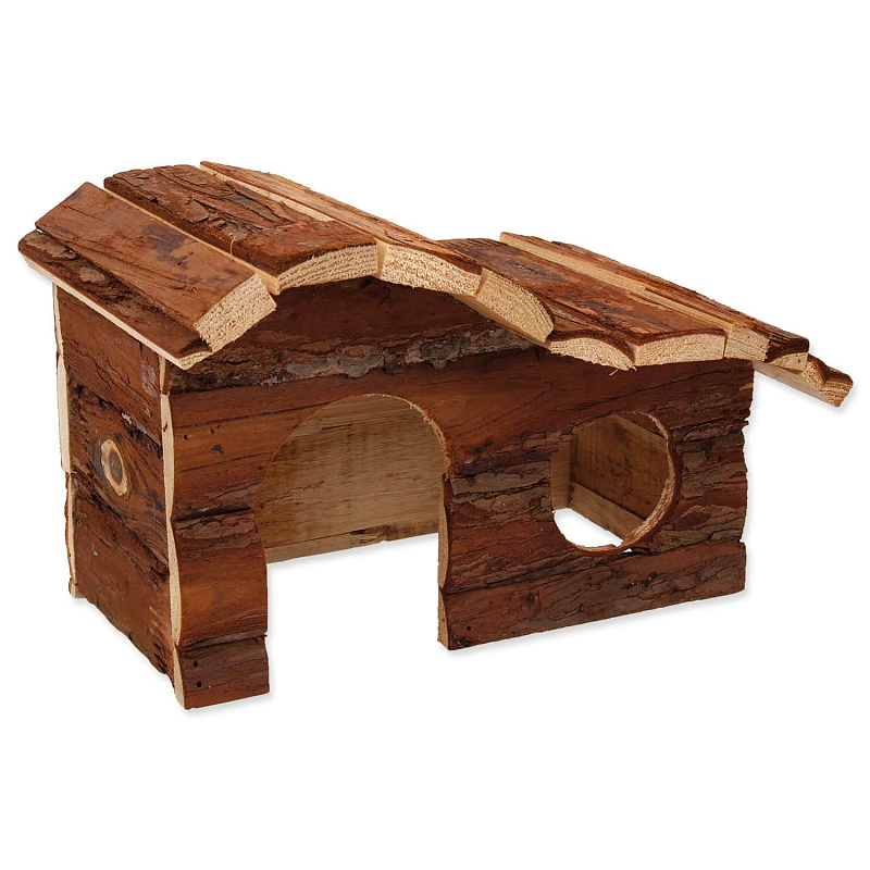 Domek SMALL ANIMALS kaskada dřevěný s kůrou 26,5 x 16 x 13,5 cm 1 ks