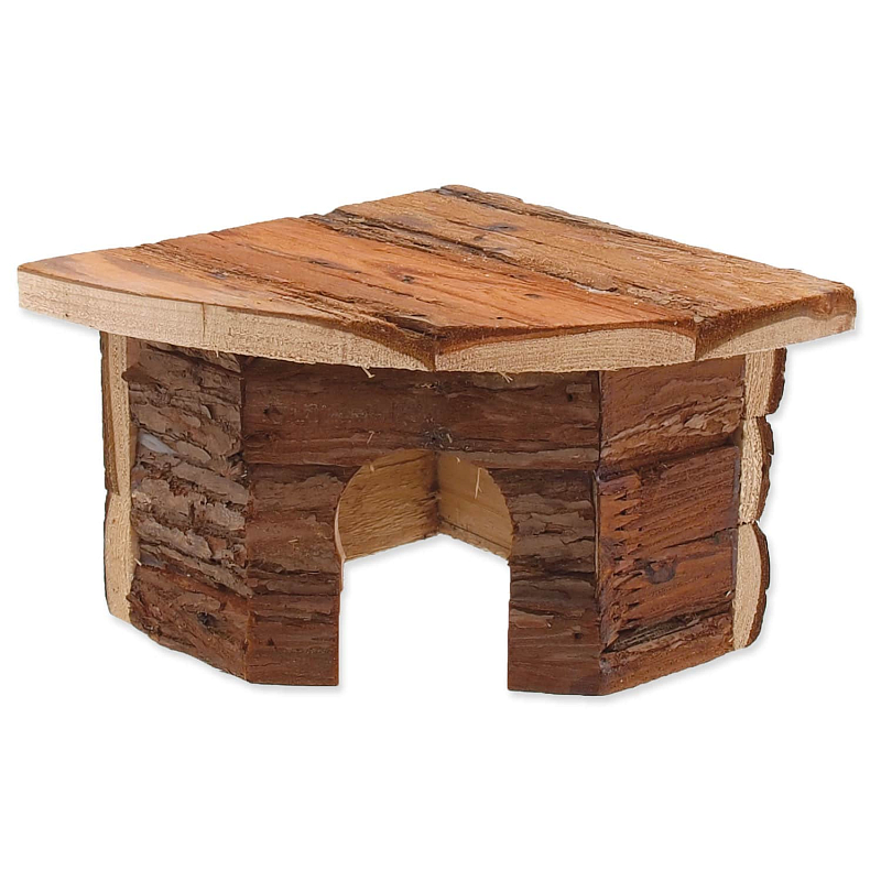 Domek SMALL ANIMALS rohový dřevěný s kůrou 16 x 16 x 11 cm 1 ks