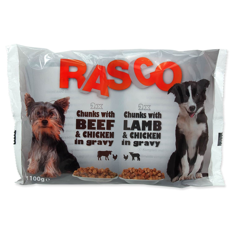 Kapsičky RASCO Dog s kuřecím a hovězím / s jehněčím a kuřecím multipack 400 g