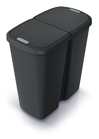 Odpadkový koš Prosperplast COMPACTA Q DUO, 45 l recyklovaná černá s černým víkem