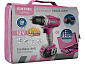 vrtací šroubovák aku, růžový, 12V Li-ion, 1300mAh, v tašce, EXTOL LADY