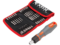 KOSMETIKÉ POŠK. šroubovák ráčnový s hroty, sada 25ks, (-) 3-4-5-6-7x65mm, PH 0-1-2-3x65mm, PZ 1-2-3x65mm, T 10-15-20-25-27-30x65mm, CrV,
