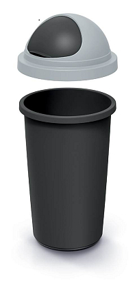 Odpadkový koš COMPACTA R Roller - objem: 50 l, barva: recykl. černá se světle šedým víkem