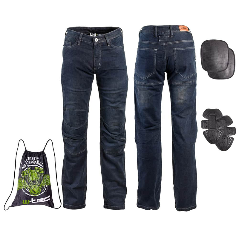Pánské moto jeansy W-TEC Pawted s nepromokavou membránou Barva tmavě modrá, Velikost 5XL