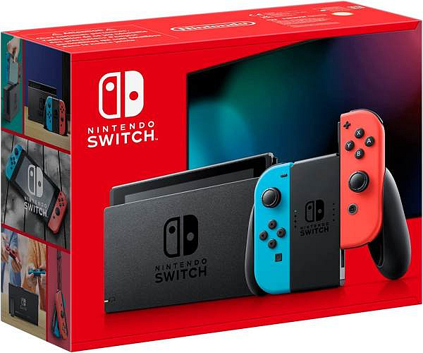 Nintendo Switch console with neon blue&amp;red Joy-Con