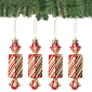 Vianočné ozdoby - Cukríky s mašľou zlato-červené, 13cm, súprava 4ks