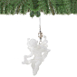Vianočná ozdoba - Sediaci anjel s perlou biely, 13cm