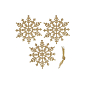 Vianočné ozdoby - Snehové vločky s trblietkami 12cm, zlaté, sada 3ks