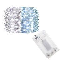 LED řetěz Nano Duo - 10m, 100LED, 3xAA, bílá/modrá