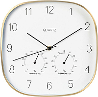 SEGNALE Nástěnné hodiny s teploměrem a vlhkoměrem 28,5 cm zlatý rám KO-837362240