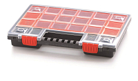 Plastový organizér 11 červených krabiček NORB 344x249x50 mm