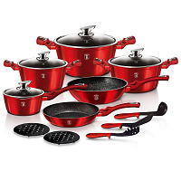 BERLINGERHAUS Sada nádobí s mramorovým povrchem 15 ks Burgundy Metallic Line BH-1226