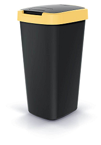 Odpadkový koš COMPACTA Q FLAP černý se světle žlutým víkem, objem 25l