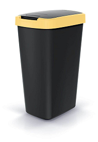 Odpadkový koš COMPACTA Q FLAPčerný se světle žlutým víkem, objem 45l