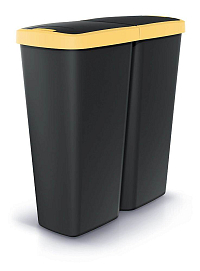 Odpadkový koš COMPACTA Q DUO černý se žlutým víkem, objem 50l