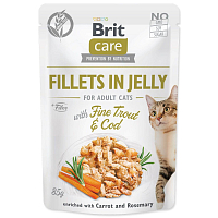 Kapsička Brit Care Cat pstruh a treska, filety v želé 85g