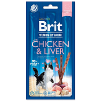 Pochoutka Brit Premium by Nature Cat kuře a játra, tyčinky 3ks