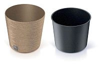 Květináč FURU ROUND LOW ECO WOOD s vkladem 25 cm - barva: naturo ECO