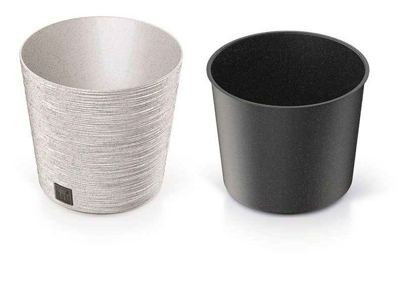 Květináč FURU ROUND LOW ECO WOOD s vkladem 25 cm - barva: bílá ECO