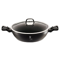 BERLINGERHAUS Pánev WOK s poklicí a mramorovým povrchem 30 cm Black Silver Collection BH-7113